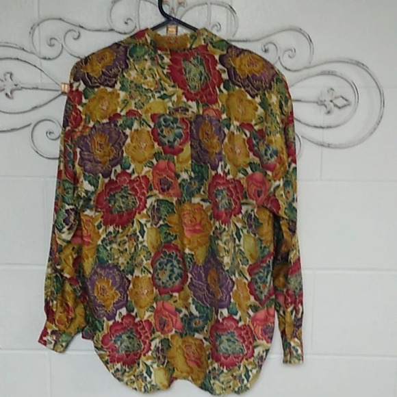 DETAILS EXPRESS JEWEL TONED, 100% SILK, FLORAL BOHO BLOUSE - Picture 2 of 7